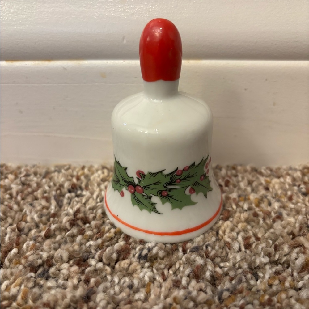 Vintage Holly Christmas Bell with Red Handle